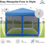 MFSTUDIO 10'x10' Pop Up Canopy Tent with Netting, Portable Instant Folding Canopy, Outdoor Canopy Screen Event Tent with 4 Zippered Mesh Netting for Garden, Blue