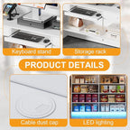 PAKASEPT Reception Desk with Counter for Retail & Checkout,Modern Front Reception Counter with LED Lights,Drawers & Open Shelves,Retail Counter with Storage for Countertop,Beauty Salon,Shop,Bar,White