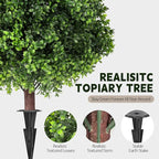 LadyRosian Artificial Boxwood Topiary Tree, 25 Inch 2 Set Outdoor Faux Boxwood Bush Plants,Indoor Ball Trees with Ground Spike, Fake Potted for Home Front Porch Decor Outside Garden