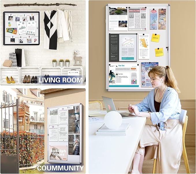 SWANCROWN Enclosed Bulletin Boards Magnetic Glass Covered Notice Information Cabinet with Aluminum Frame 38x28inch (9xA4)
