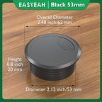 2 Pcs Desk Grommet 2-1/16" / 53 mm, Desk Cord Hole Cover, Cable Grommet ABS Plastic, Desk Hole Grommet for Home & Office Pc, Detachable Adjustable Cable Cord Organizer-Black