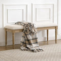 46'' French Country Entryway Bench Wooden Linen Fabric Upholstered Seat Dinng Bench with Nailhead Trim for Hallway End of Bed, Beige