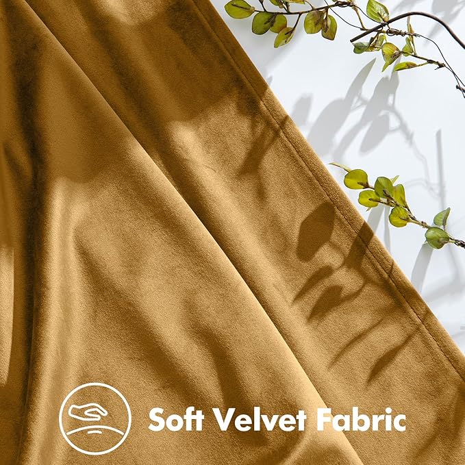 MIULEE Gold Velvet Blackout Curtains 96 inches Long, Pinch Pleated Drapes with Hooks, Thermal Insulated Pleat Design Luxury Panels for Living Room Bedroom, Set of 2