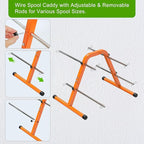 SELEWARE Portable Wire Spool Caddy – Heavy-Duty Steel Cable Dispenser with 4 Adjustable Rods for Effortless Spool Storage & Dispensing (Orange)