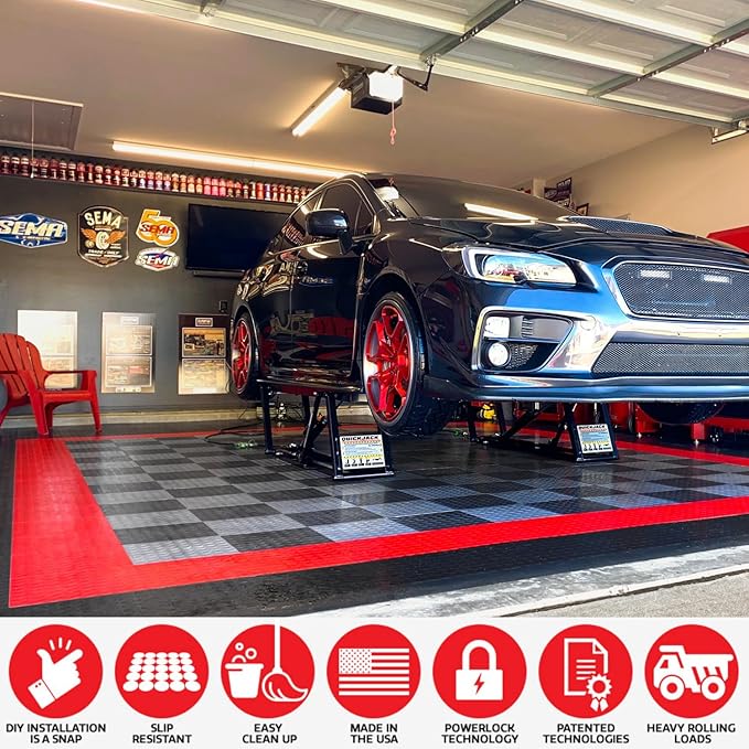 Big Floors RaceDeck CircleTrac, Interlocking Non-Slip Garage Flooring Tile, Durable, Modular, Heavy-Duty Copolymer, Easy Install (Red, 12 Pack of 12 x 12" Tiles)