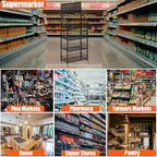 4 Tier Supermaket Snack Rack Display Stand, Free-Standing Black Retail Display Shelves with 12 Hooks & 4 Wheels, Large Metal Snack Shelf for Store Business