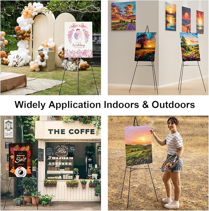 Nicpro Folding Easels for Display, 3 Pack 63 Inch Metal Floor Easel Stand Tripod Black Portable for Artist Poster Wedding with Carry Bag