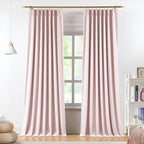 Vision Home Soft Pink Pinch Pleated Full Blackout Curtains Linen Blended Room Darkening Curtain Panels 95 inch for Living Room Bedroom Thermal Insulated Pinch Pleat Drapes with Hooks 8FT 40" Wx95 Lx2