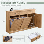 Triple Tilt Out Laundry Hamper Cabinet, 20 Gallon Farmhouse Trash Can Cabinet w/Drawer & Adjustable Shelf, Hidden Garbage Can Bin Cabinets w/Laundry Basket for Bathroom, Kitchen (Natural)