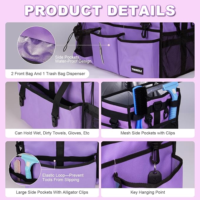 Large Cleaning Caddy Bag With Detachable Divider,Caddy Organizer With Handle,Cleaning Supply Storage With Adjustable Shoulder Strap & Waist Belt For Cleaners,Cleaning Housekeepers