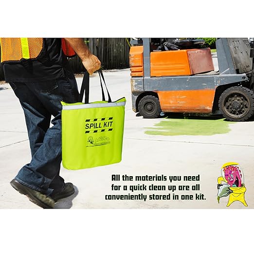 AABACO Universal Spill Kit for Oil & Chemical Spills, Portable High-Visibility Yellow Tote, Absorbent Pads & Socks for Trucks, Garages, Workshops & Emergency Spill Response