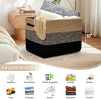 3 Pack Shelf Woven Storage Basket, Closet Rope Baskets For Organizing, 15 x 10 x 9” Square Bins with Handles, Black+Brown