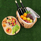 Wicker Picnic Basket Set for 2 Person with Mini Folding Table and Insulated Cooler Bag, Picnic Basket with Woven Handle Design & Tableware Accessories, Woven Oval Picnic Basket for Outdoor