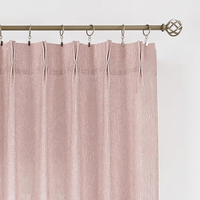 Vision Home Pink Pinch Pleated Semi Sheer Curtains for Girls Bedroom Living Room Textured Light Filtering Window Curtains 108 inch Rayon Blended Pinch Pleat Pink Drapes with Hooks 2 Panels 40"Wx108"L