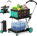 Collapsible Shopping Cart with Wheels, 6-in-1 200LBS Capacity Grocery Cart on Wheels with 1 Storage Crate, Folding Utility Cart for Shopping, Travel, Supermarket, Office, Teal