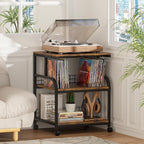 Lerliuo Large Printer Stand with Storage, 23.6"W x 18.9"D x 30.2"H, 5-Adjustable Shelf Heights Mobile 3 Tier Table with Lockable Wheels, Industrial Rolling Printer Cart, Brown Stands for Home Office