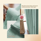 Textured Linen Pencil Pleated 100% Blackout Curtains for Bedroom/Living Room Blackout Curtains 120 Inches Long, Energy Saving Window Treatment Curtains,42Wx120Lx2,Green