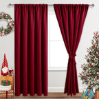 JIUZHEN Christmas Blackout Curtains for Bedroom - Thermal Insulated Room Darkening Rod Pocket Curtains for Living Room, Set of 2 Panels with Tiebacks, 70 x 96 Inch Length, Red