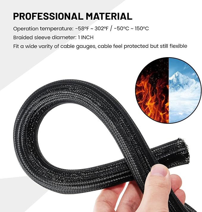 RED WOLF Braided Wire Cable Sleeve Split Wiring Sleeving 10 Feet - 1/2" Flexible Self-Wrap for Automotive Computer Cable Cord Management Cover Protector, Anti-Scratch High-Temperature Black