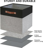 Collapsible Fabric Storage Cube Bins with 2 Reinforced PU Handles, Foldable Storage Organizer Baskets for Closet, Shelves, Living Room | 13"x13"x13", 4 Pack, Black & Gray