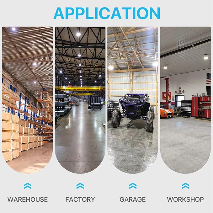 HYPERLITE High Bay Led Lights 100W 14,500LM (145lm/w) 5000K 1-10V Dimmable 5' Cable with 110V Plug US Hook UL Listed High Bay Led Shop Light for Barn Workshop Warehouse