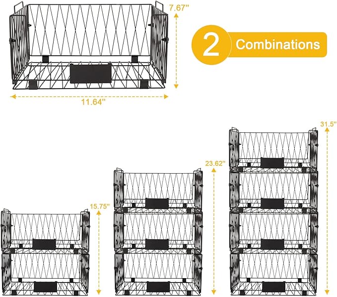 2 PACKS XXL Kitchen Organization and Storage Pantry Baskets, Fruit & Vegetable Basket for Kitchen Cabinet, Stackable Wire Metal Baskets for Snack Chips Onion Potato Cans