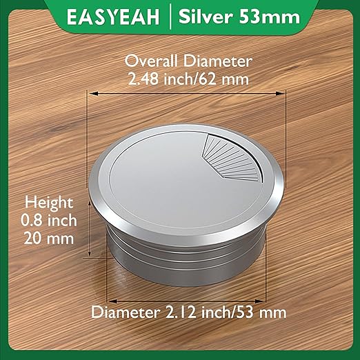 2 Pcs Desk Grommet 2-1/16" / 53 mm, Desk Cord Hole Cover, Cable Grommet ABS Plastic, Desk Hole Grommet for Home & Office Pc, Detachable Adjustable Cable Cord Organizer-Silvery