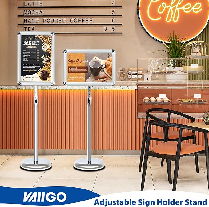 Sign Holder Stand 11x17 Inch - 6Packs Floor Standing Sign Holder - Adjustable Poster Sign Stand Pedestal Sign Holder for Vertical & Horizontal View Signage Stand, Silver