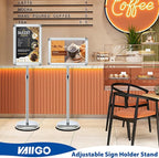 Sign Holder Stand 11x17 Inch - 6Packs Floor Standing Sign Holder - Adjustable Poster Sign Stand Pedestal Sign Holder for Vertical & Horizontal View Signage Stand, Silver