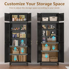 Kitchen Pantry Cabinet, Metal Food Pantry cabinets with Doors and Shelves, 90" Tall Storage Cabinet for Dining, Living Room, Black, 16" D x 32" W x 90" H, Assembly Required