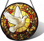 Stained Glass Window Hanging, Flying White Dove Sun Catchers Diamond Glass Panel Hangings Cute Birds Suncatcher Decor for Birthday for Women, Men, Wife, Aunt, and Mom 9.8X9.8 in
