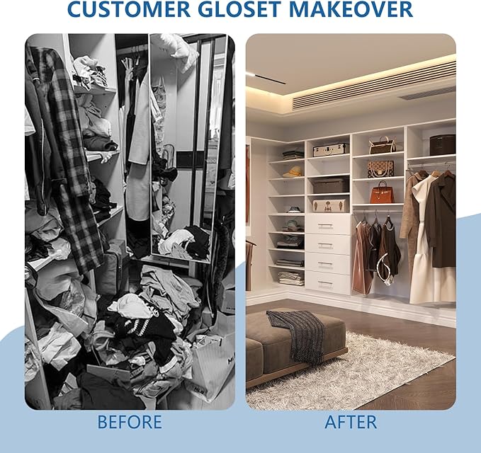 Short Tower Closet Unit, Modular Closet System, Wood Closet System Organizer with Storage for Walk In Closets, Clothing Rack Wardrobe Closet for Hanging Clothes, Bedroom, White, 25.5"W