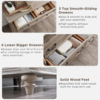T4TREAM Farmhouse 7 Drawers Dresser Chests for Bedroom w/ 4 Solid Wood Feet & Column Decor, Tall Wide Wood Country Rustic Chest of Drawers, Storage Dressers for Bedroom, Living Room, Light Rustic Oak