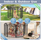 Full Metal Free Standing Dog Gate with Door for Indoor Outdoor, 144'' Extra Wide 36'' Tall Dog Gate for Doorways,Large Openings,Decks,Freestanding Portable Pet Fence(6 Panels,Black)