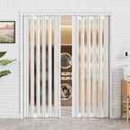48-72 x 80in (Double 24-36) Accordion Doors Interior Folding Door, 1 Frosted Acrylic Glass PVC Accordion Door with Upgraded Roller & Handle & Complete Hardware for Closet Bathroom Doorways