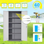 Pataku Metal Storage Cabinet, 71" Garage Cabinet with Doors and Shelves Lockable Steel Multifunctional Cabinets, File Cabinets for Home, Office, Garage, Warehouse(White Grey)