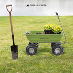 Gorilla Carts Poly Garden Dump Cart, 4 Cu Ft Tub, 600 lb Haul Capacity, Green – Heavy-Duty Utility Wagon with Quick-Release Dumping & Pneumatic Tires for Yard, Landscaping and Gardening
