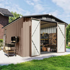 10x12 FT Outdoor Storage Shed with Floor & Lockable Double Doors, Heavy-Duty Galvanized Steel Outdoor Metal Shed for Bike, Tool, Generator Storage in Backyard, Patio (10’x12’, Floor)