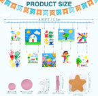 KOLLIEE Kids Artwork Display Art Wall Decor 4.93ft Boho Wooden Beaded Garland Collage Holder with Hanging Rings Wooden Stars Hook 40 Wood Clips for Kids Artwork Photo Room Bedroom Decor Blue
