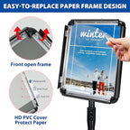 8.5x11 Inch Adjustable Pedestal Poster Sign Stand, Heavy Duty Floor Standing Sign Holder Stand Aluminum Snap Open Frame for Vertical and Horizontal View Sign Displayed (Black, Round)