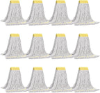Matthew Cleaning Commercial Mop Head Replacement, 5 Inch Wide Headband, Looped End Cotton Blend String Wet Mops for Floor Cleaning, 24 oz Large, Case Pack 12 Pcs White