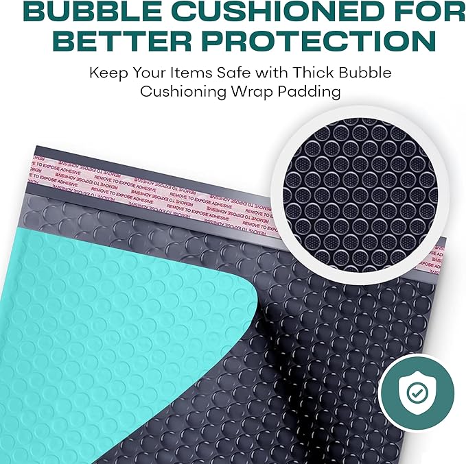 Teal 12.5x19.5 Inch Large Poly Bubble Mailers #6 | Padded Envelopes with Self Seal | Air Lined Cushioned Bubble Mailer | Usable Size 12.5x15 | 100 Pack Bulk | Lightweight shipping Bags