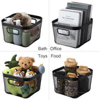 1 Pack Metal Mesh Basket with Hollow Handles Black Wire Storage Bin for Organizing Stackable Metal Fine Mesh Basket for Pantry Bathroom Kitchen Cabinets Shelves (Medium)