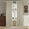 Natural Birch Linen Full Blackout Curtains 108 Inch Length 2 Panels Set for Living Opaque Privacy Back Tab Thermal Insulated 100% Black Out Room Darkening 9ft Window Curtain Drapes 108 Inches Long