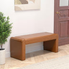 Faux Leather Entryway Bench End of Bed Bench Upholstered Modern Window Bench Comfy Ottoman for Dining Room/Bedroom/Living Room/Hallway/Indoor (Camel Brown)