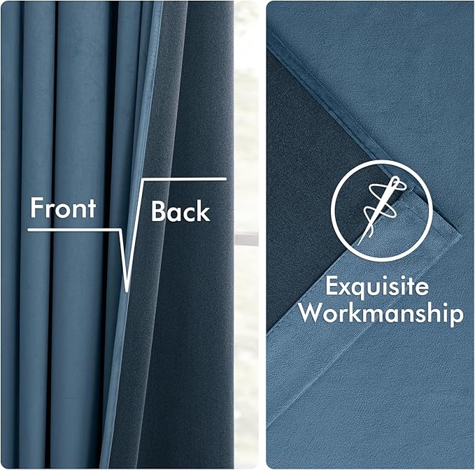MIULEE Velvet Curtains 96 Inches Long 2 Panels Set for Bedroom, Pinch Pleat Back Tab Thermal Insulated Living Room Darkening Drapes Pleated Blackout Floor to Ceiling Curtains with Hooks, Dark Slate