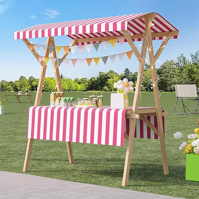 Outdoor Vendor Cart, Portable Cart with Canopy, Movable Stall Display Stand, Foldable Vending Stand Kiosk Display Trolley with Canopy, for Market, Street Food, Events(Pink 1,150cm/59in)