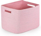 Shelf Woven Storage Basket, 15 x 10 x 9” Closet Rope Baskets For Organizing, Square Bins with Handles, Pink 1 Pack