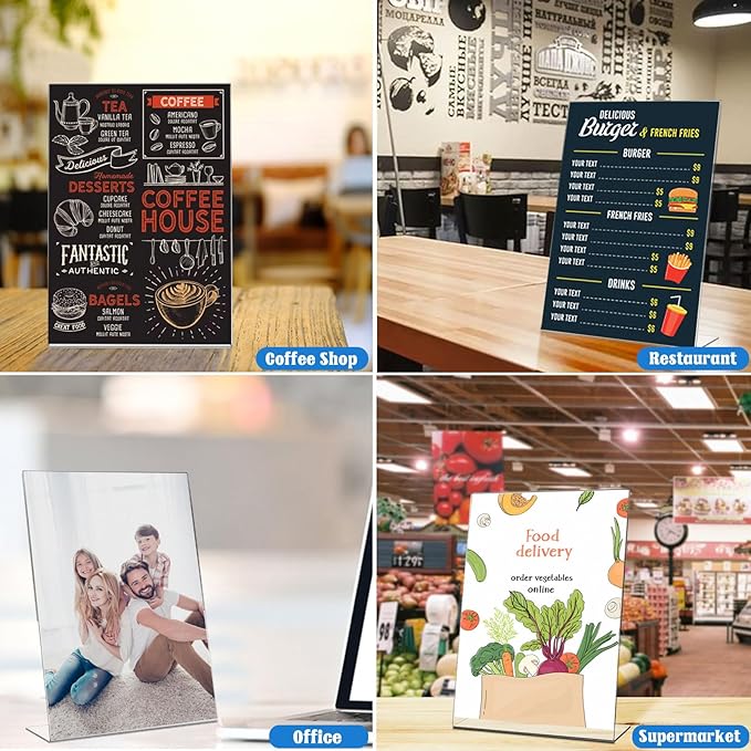 Laerjin Acrylic Sign Holder 8.5 x 11 - 16 Pack Clear Slanted L-Shaped Display Stand, Flyer & Menu Frame, Side Loading Paper Signage Holder - Office, Restaurant, Trade Show Use