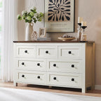 RedLemon Farmhouse 7 Drawer Dresser for Bedroom, 54 Inch Wide Rustic Wood Dresser TV Stand, Dresser Chest of Drawers for Closet, Living Room, Hallway, Antique White